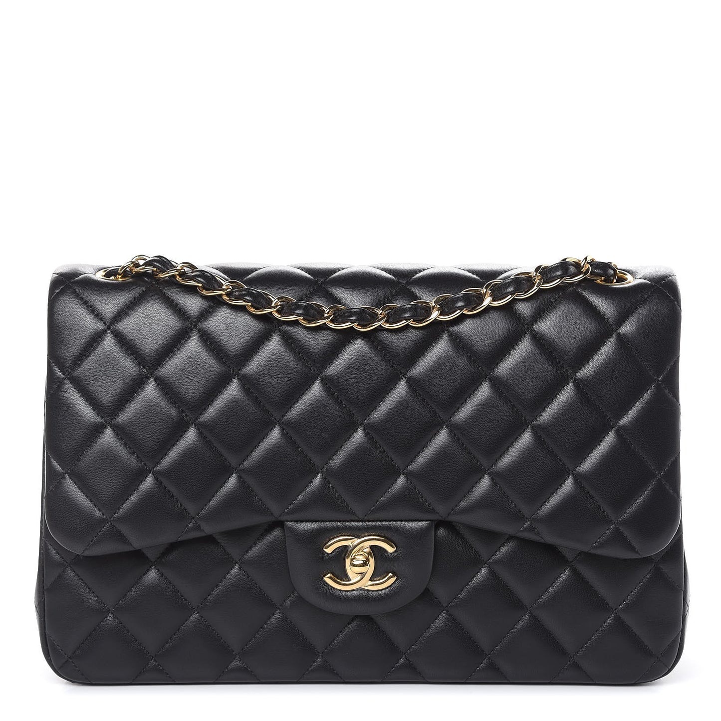 Lambskin Quilted Jumbo Double Flap Black