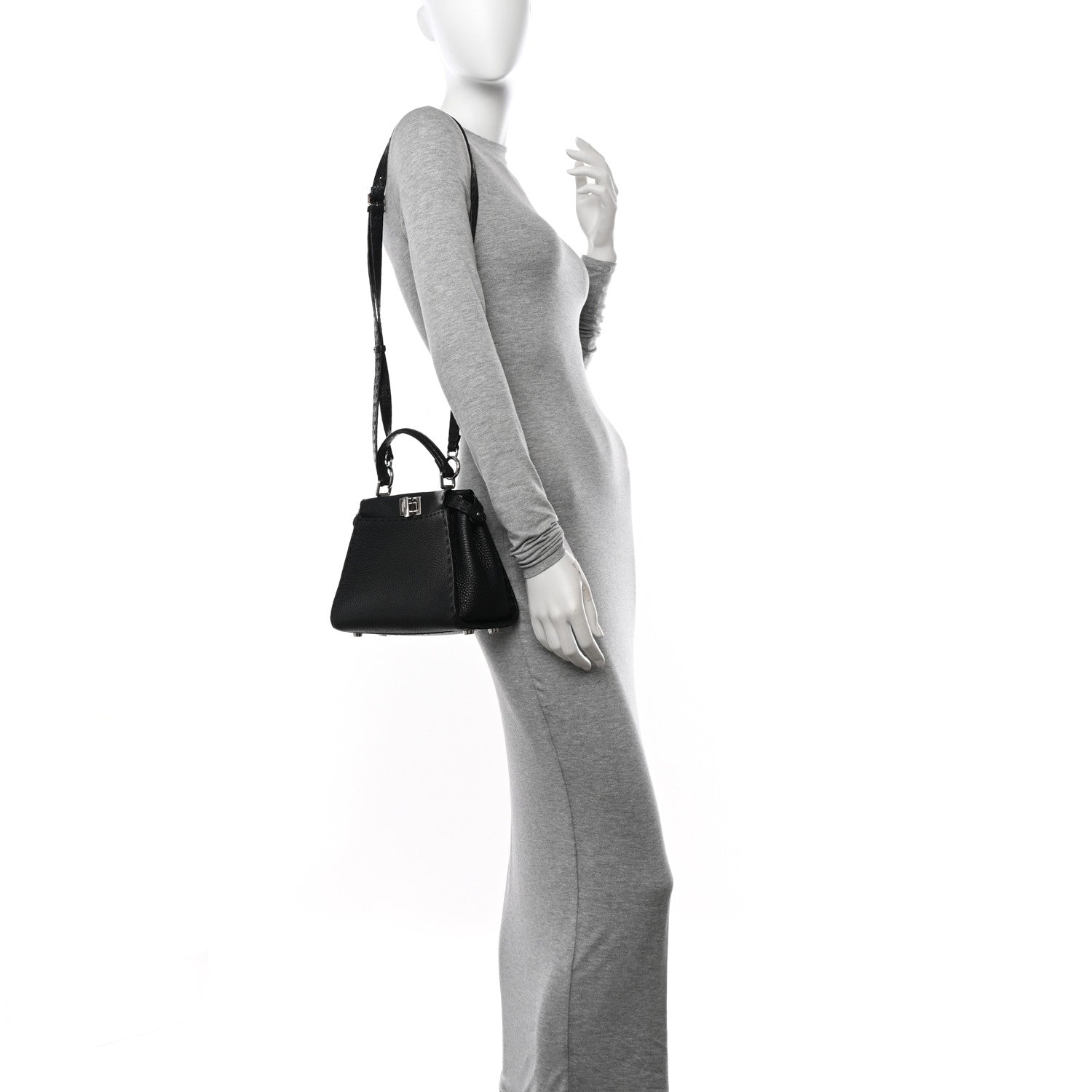 Fendi Cuoio Romano Selleria Bi-Color Mini Peekaboo Iconic Satchel Black Mou 2 of 11