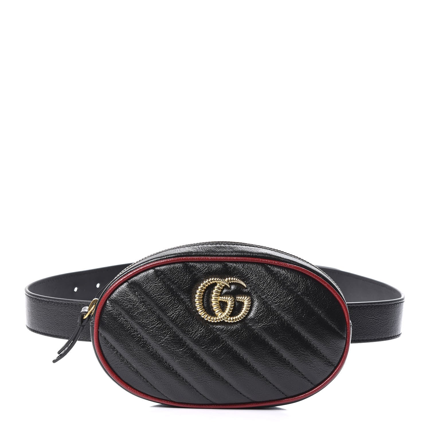 Gucci Azalea Calfskin Matelasse Diagonal Torchon GG Marmont Belt Bag 85 34 Black Romantic Cerise 1 of 10