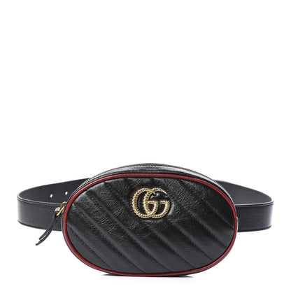 Gucci Azalea Calfskin Matelasse Diagonal Torchon GG Marmont Belt Bag 85 34 Black Romantic Cerise 1 of 10