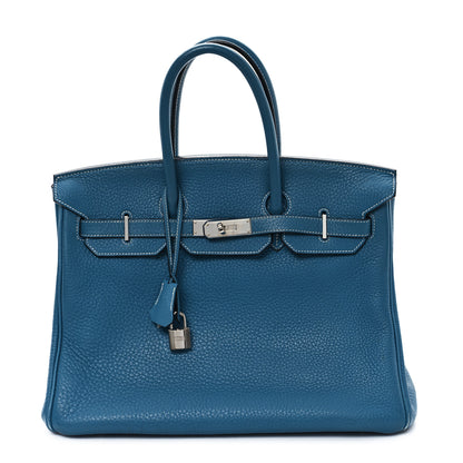 Hermes Taurillon Clemence BIRKIN 35 Blue Jean 1 of 13
