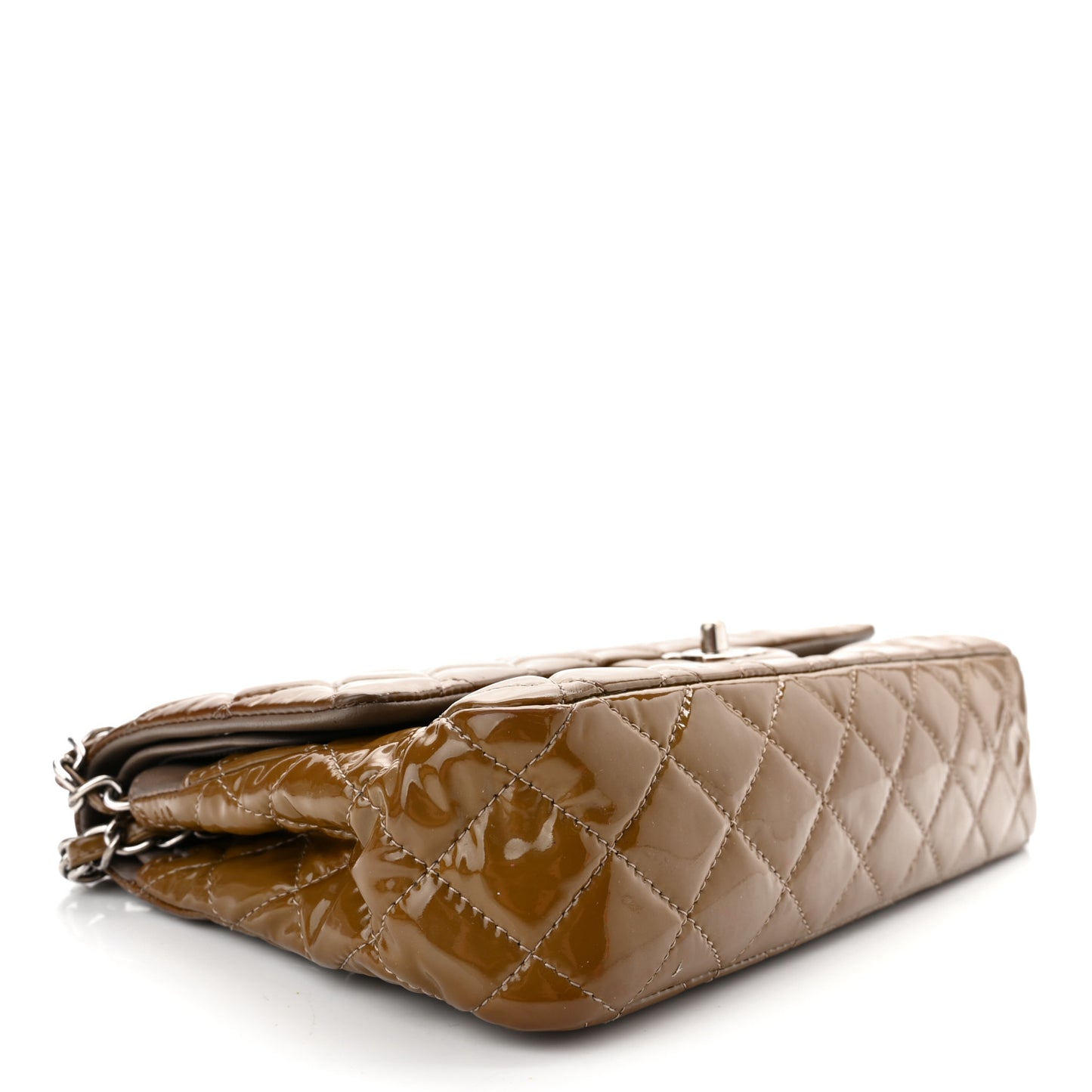 Patent Quilted Medium Double Flap Dark Green