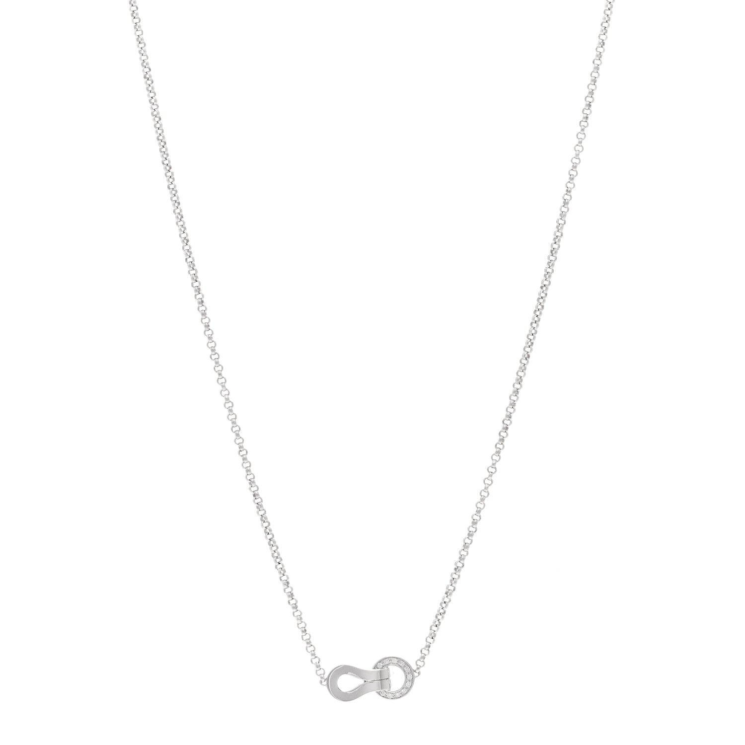 Cartier 18K White Gold Diamond Agrafe Paved Pendant Necklace 1 of 5