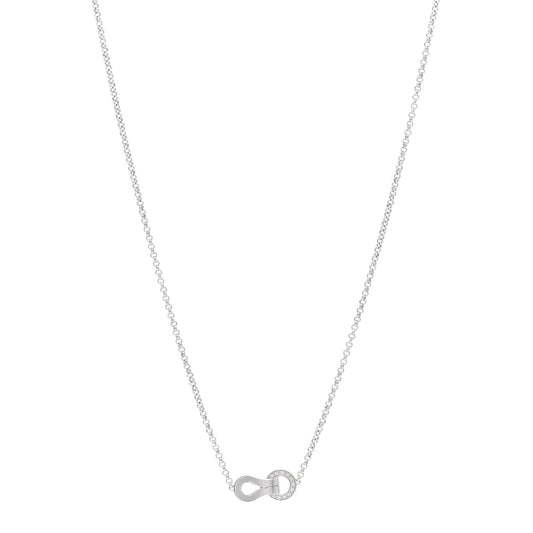 18K White Gold Diamond Agrafe Paved Pendant Necklace