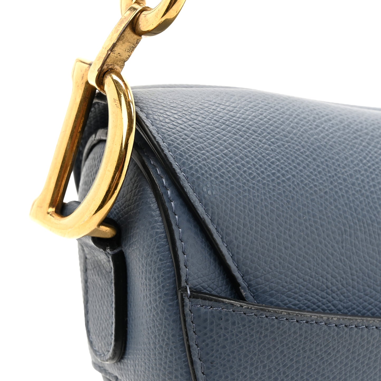 Grained Calfskin Saddle Bag Denim Blue