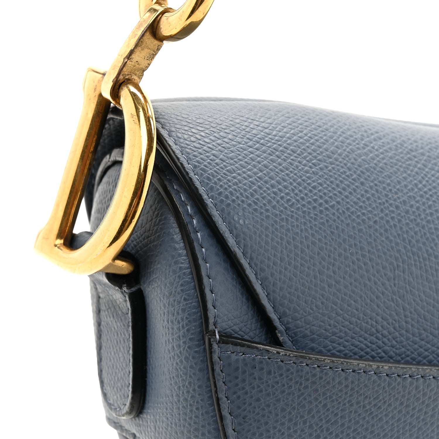 Christian Dior Grained Calfskin Saddle Bag Denim Blue 13 of 14