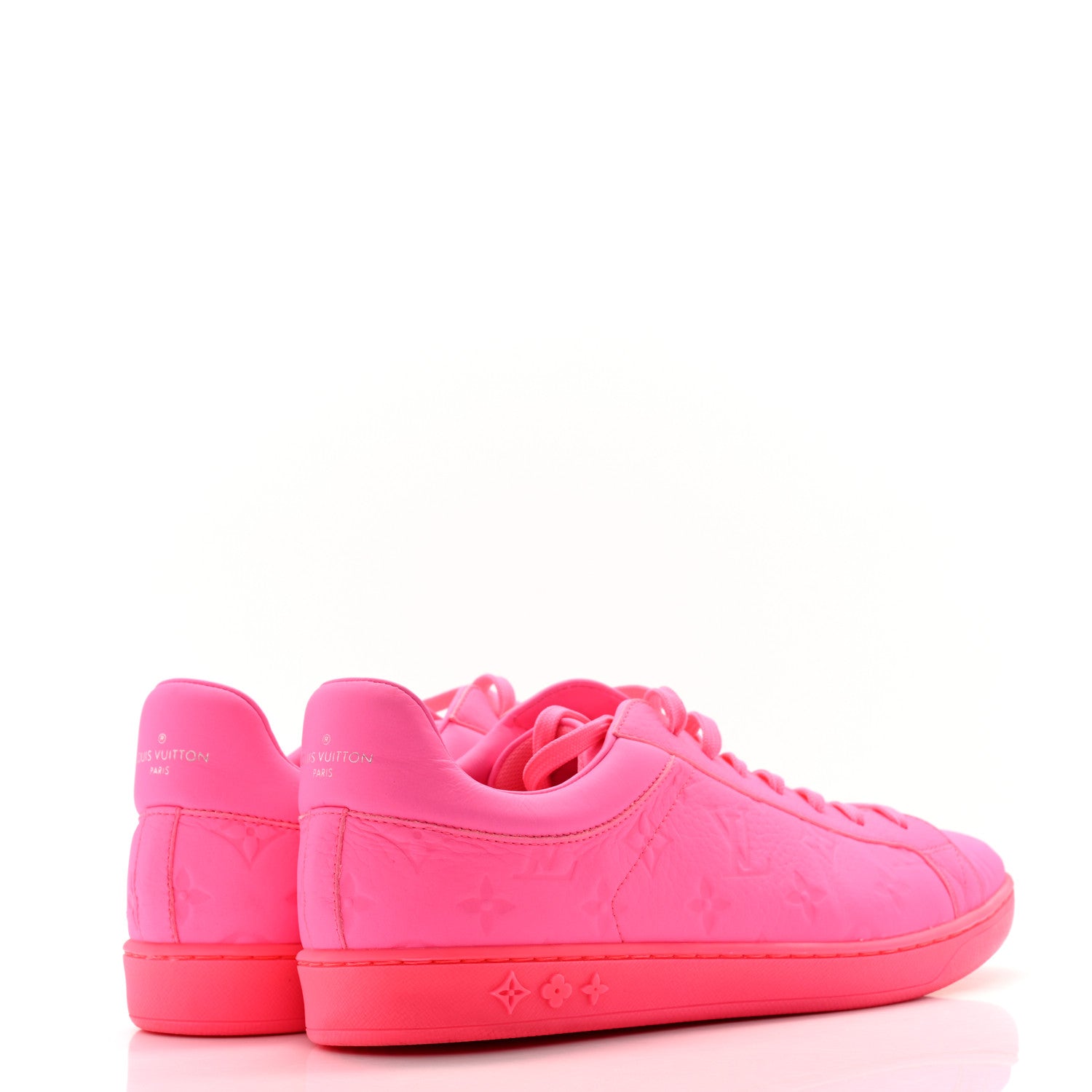 Louis Vuitton Grained Calfskin Embossed Monogram Mens Luxembourg Sneakers 8 Fluo Pink 4 of 11