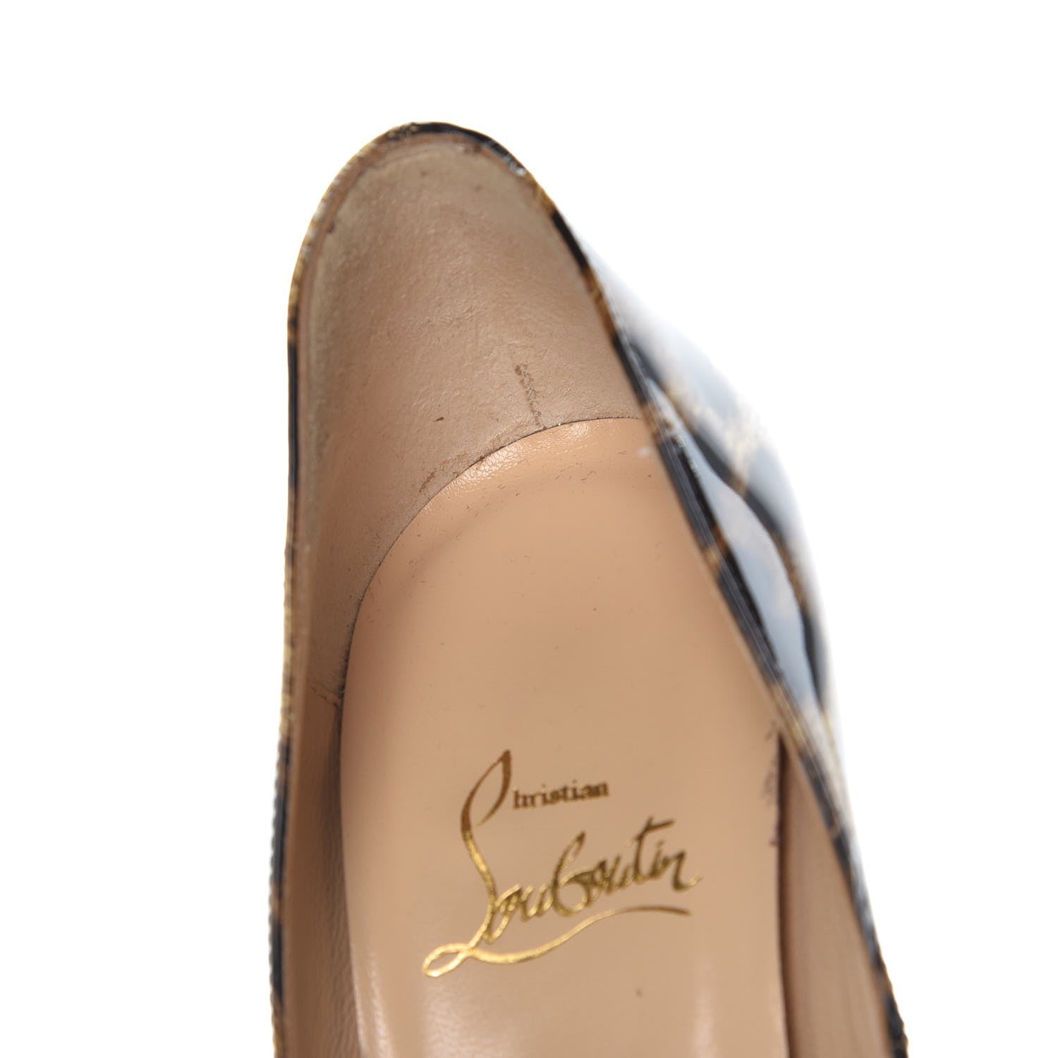 Christian Louboutin Patent Leopard Lady Peep 150 Pumps 39 Brown 9 of 14