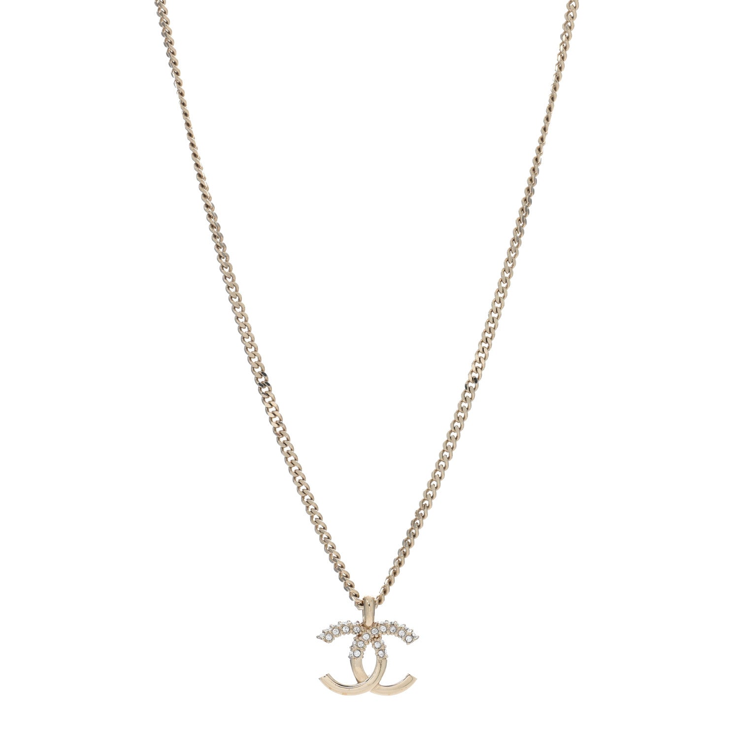 Chanel Crystal Logo CC Chain Necklace Gold 1 of 5