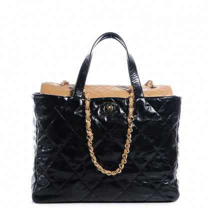 Chanel Glazed Calfskin Portobello Tote Black Beige 1 of 8