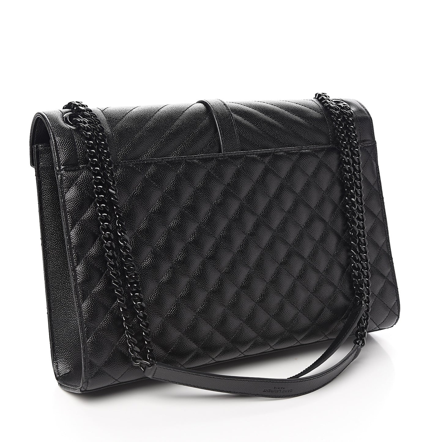Grain De Poudre Textured Mixed Matelasse Large Triquilt Monogram Monochrome Satchel Black