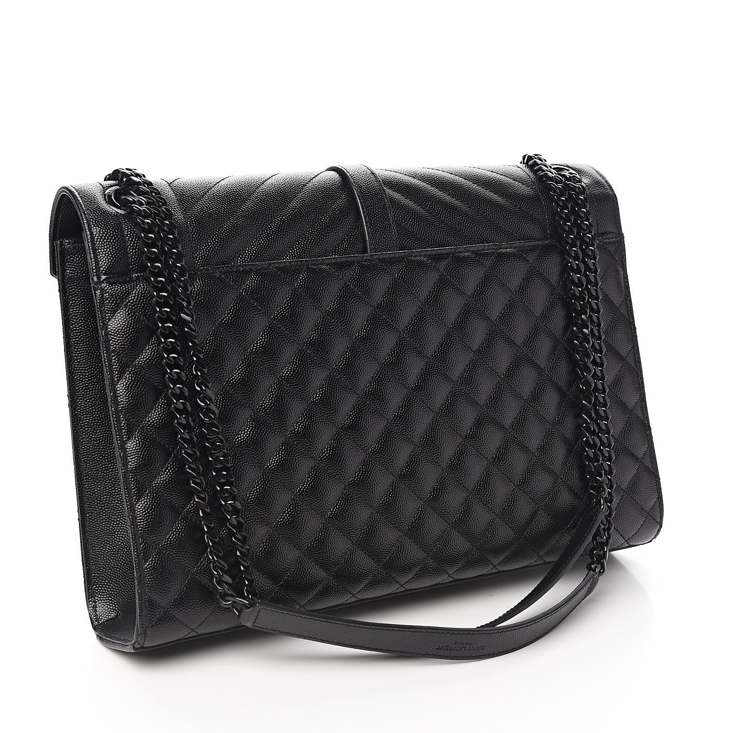 Saint Laurent Grain De Poudre Textured Mixed Matelasse Large Triquilt Monogram Monochrome Satchel Black 2 of 9