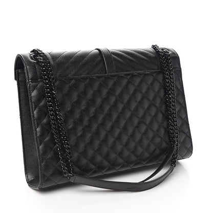 Saint Laurent Grain De Poudre Textured Mixed Matelasse Large Triquilt Monogram Monochrome Satchel Black 2 of 9