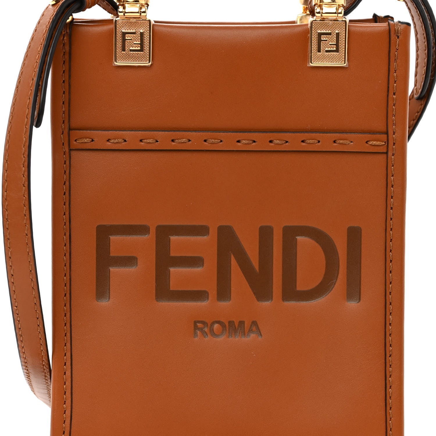 Fendi Vitello King Plexiglass Logo Embossed Mini Fendi Sunshine Shopper Tote Cuoio 7 of 10