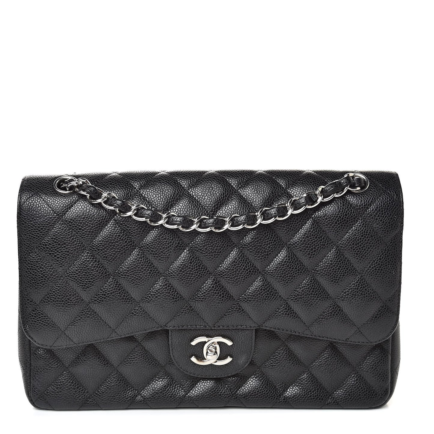 Caviar Quilted Jumbo Double Flap Black