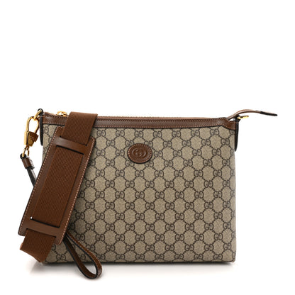 Gucci GG Supreme Monogram Azalea Calfskin Retro Interlocking G Wristlet Messenger Bag Beige Ebony Brown Sugar 1 of 10