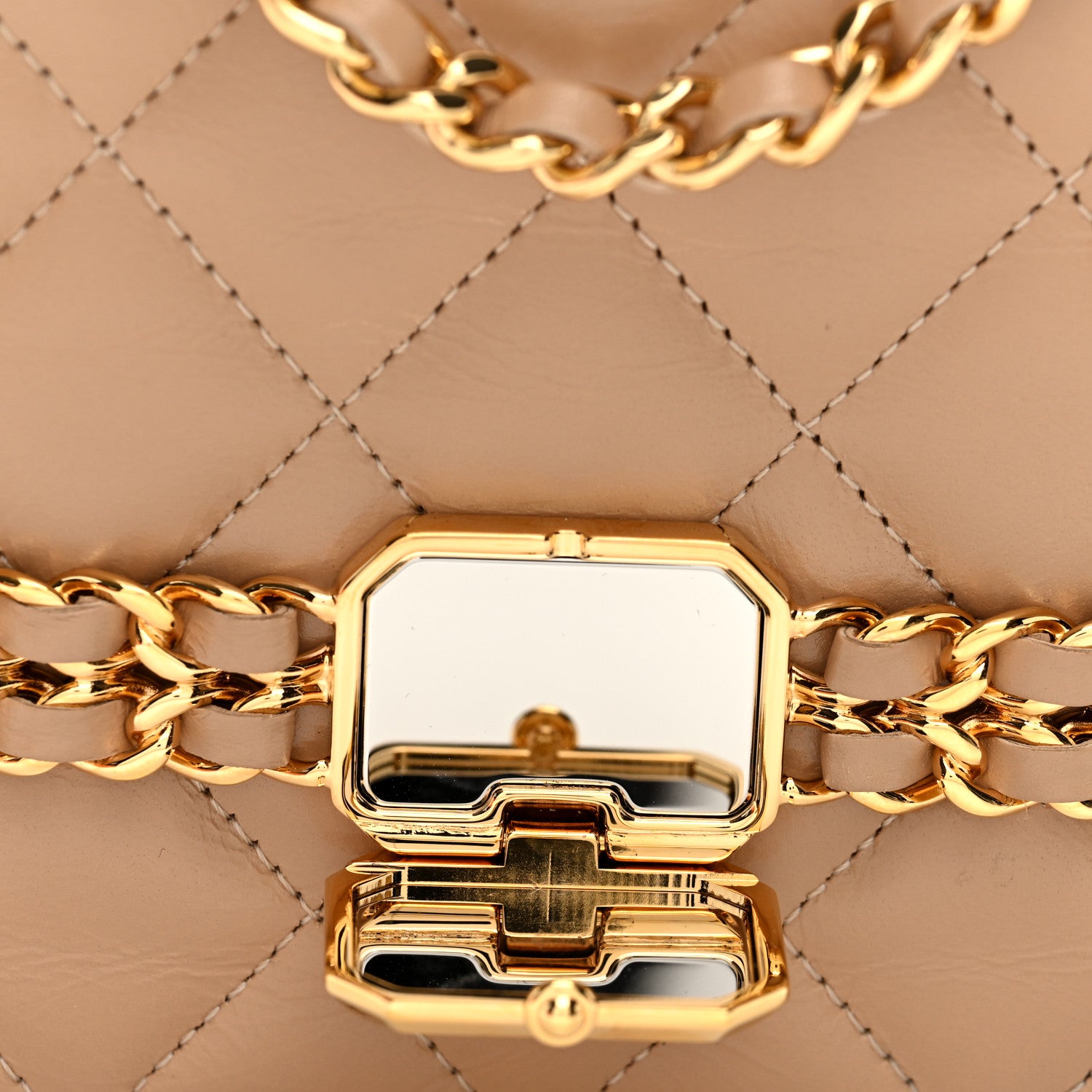 Chanel Shiny Aged Calfskin Quilted Clutch With Chain Dark Beige 9 of 12