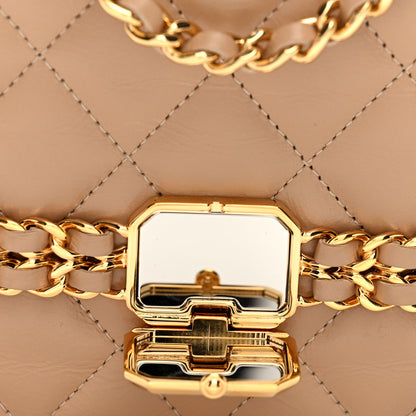 Chanel Shiny Aged Calfskin Quilted Clutch With Chain Dark Beige 9 of 12