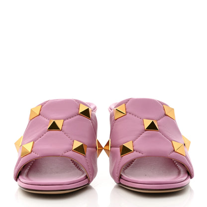 Valentino Garavani Nappa Quilted Roman Stud 65mm Slide Sandals 38 Giacinto 2 of 8