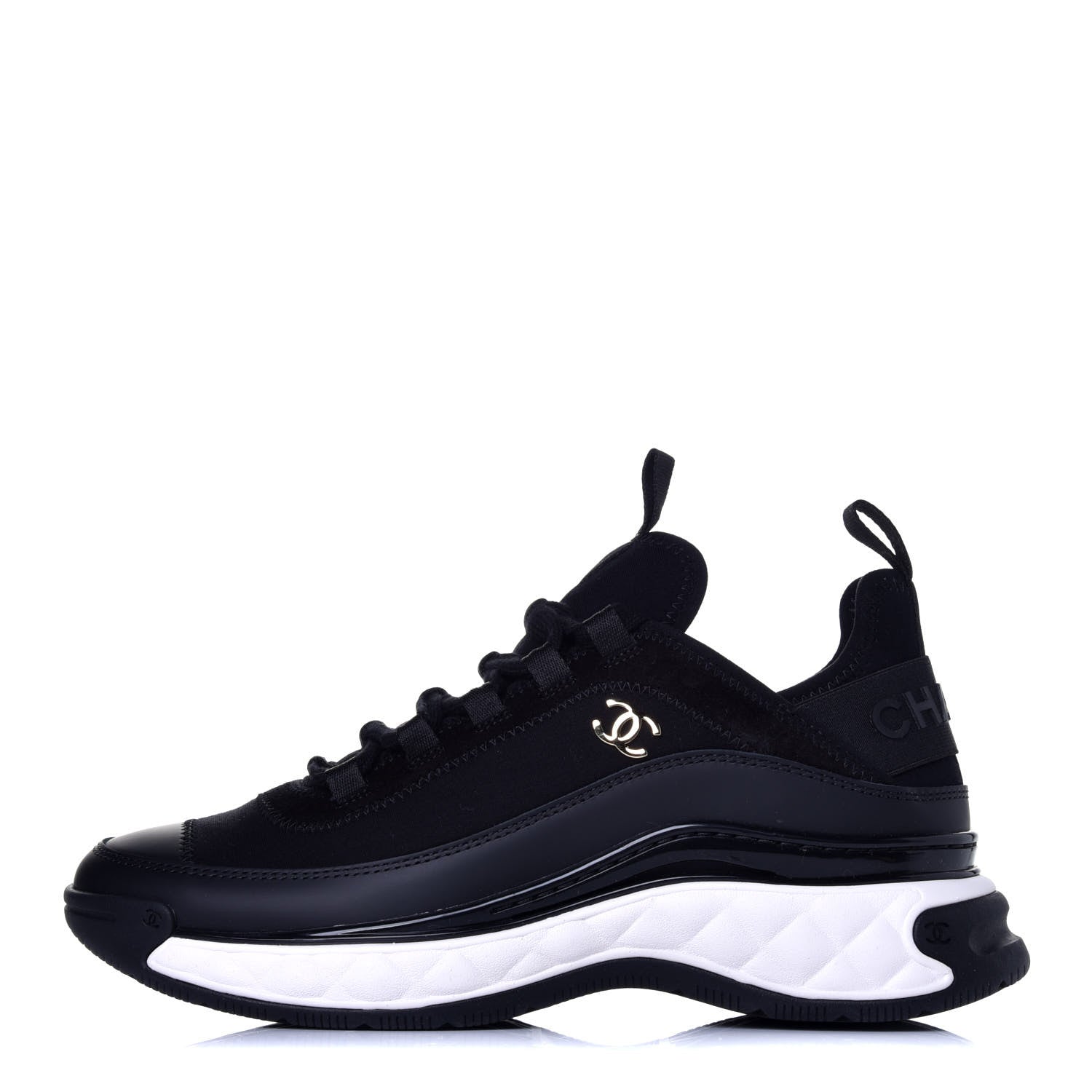 Chanel Velvet Calfskin Mixed Fibers CC Sneakers 37 Black 1 of 8