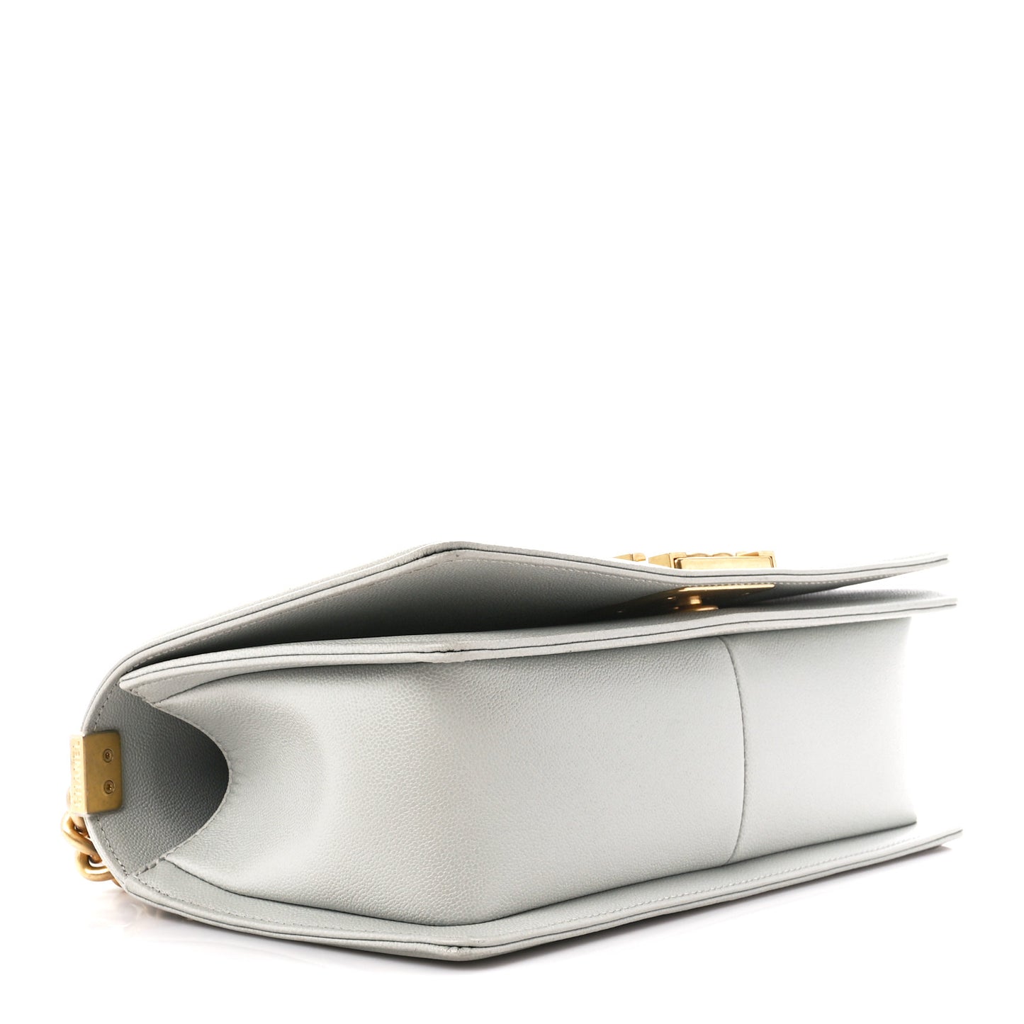 Caviar Chevron Quilted Medium Boy Flap Light Grey