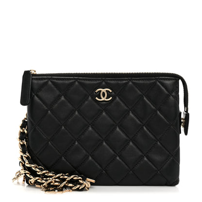 Chanel Lambskin Coco Charms Quilted Pouch Bag Black 1 of 7