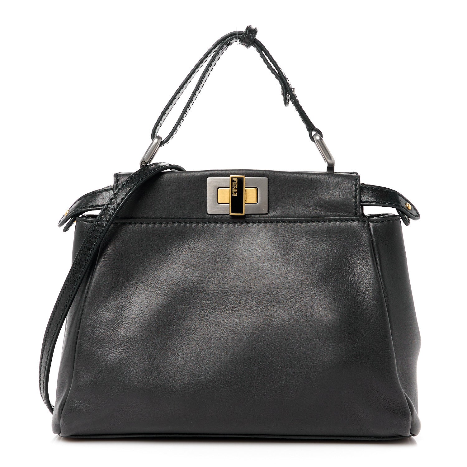 Fendi Vitello Saddle Mini Peekaboo Iconic Satchel Black 1 of 13