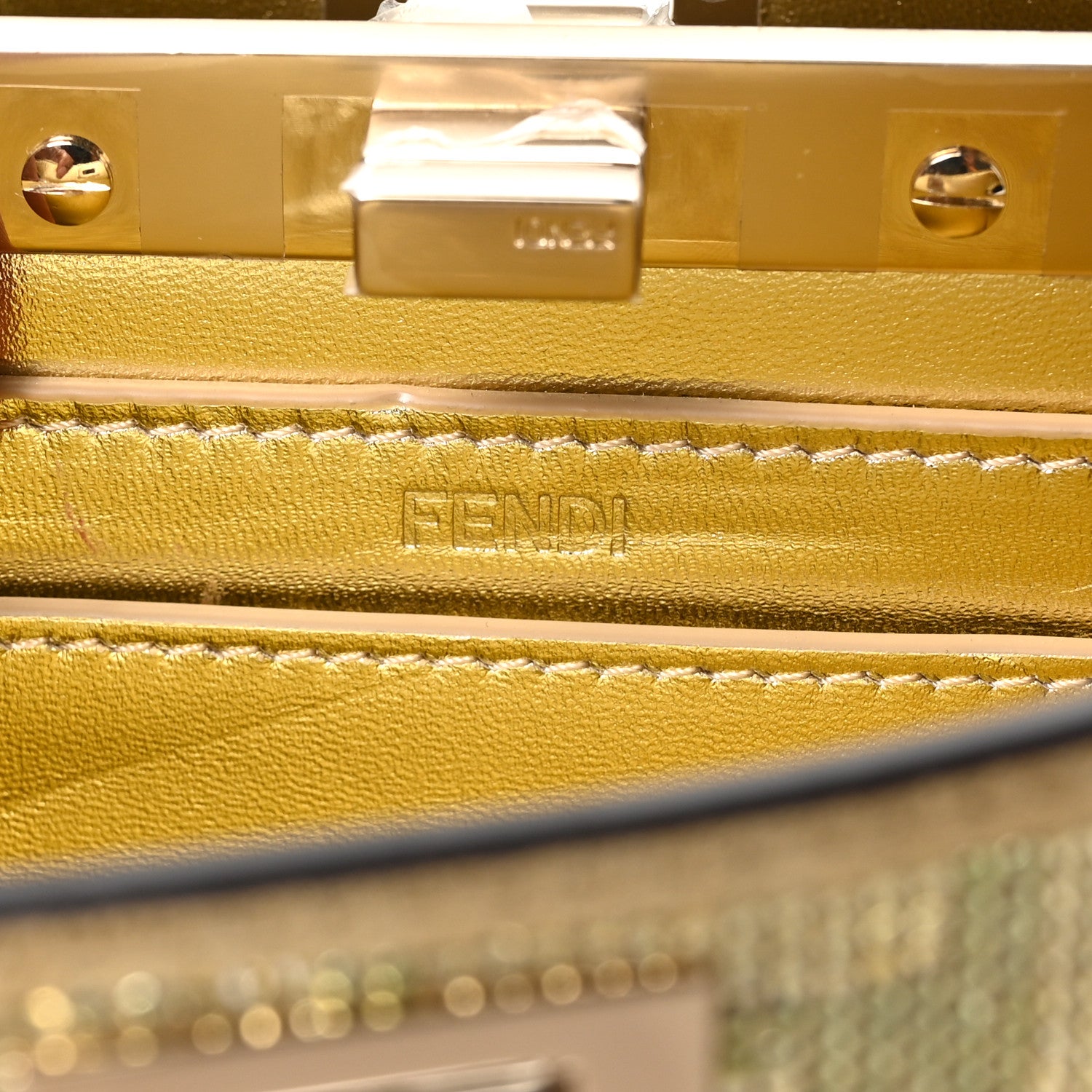 Fendi Crystal Vitello Laminato FF Petite Peekaboo I SEE U Satchel Crystal Platinum Light Gold 6 of 9