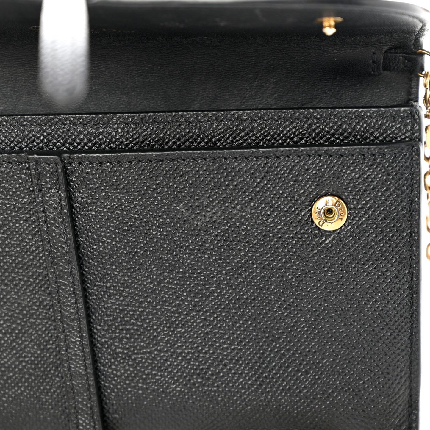 Grained Calfskin Saddle Chain Wallet Pouch Black