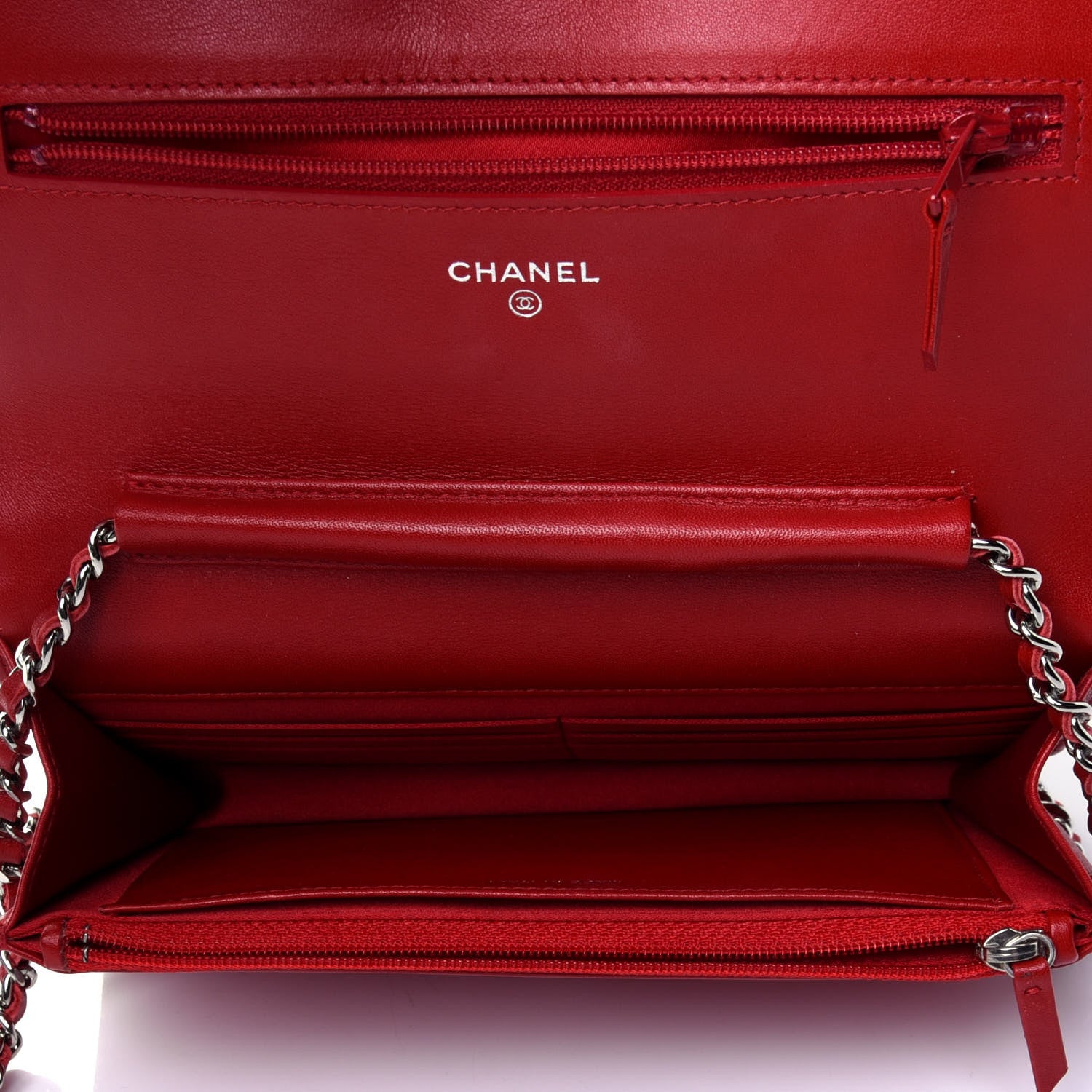 Chanel Patent Camellia Embossed Wallet On Chain WOC Dark Red 3 of 4