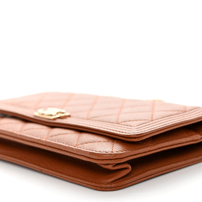 Chanel Caviar Quilted Boy Wallet On Chain WOC Brown 11 of 12