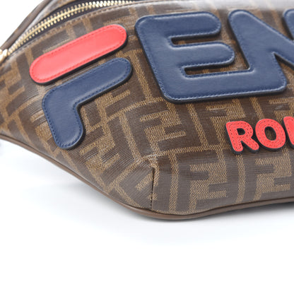 Fendi X FILA Glazed Fabric Vitello Century FF 1974 Mania Belt Bag Mogano Panna Blueberry 8 of 9