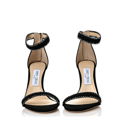 Jimmy Choo Suede Jewel Dochas 100 Open Toe Sandals 37 Black 2 of 9