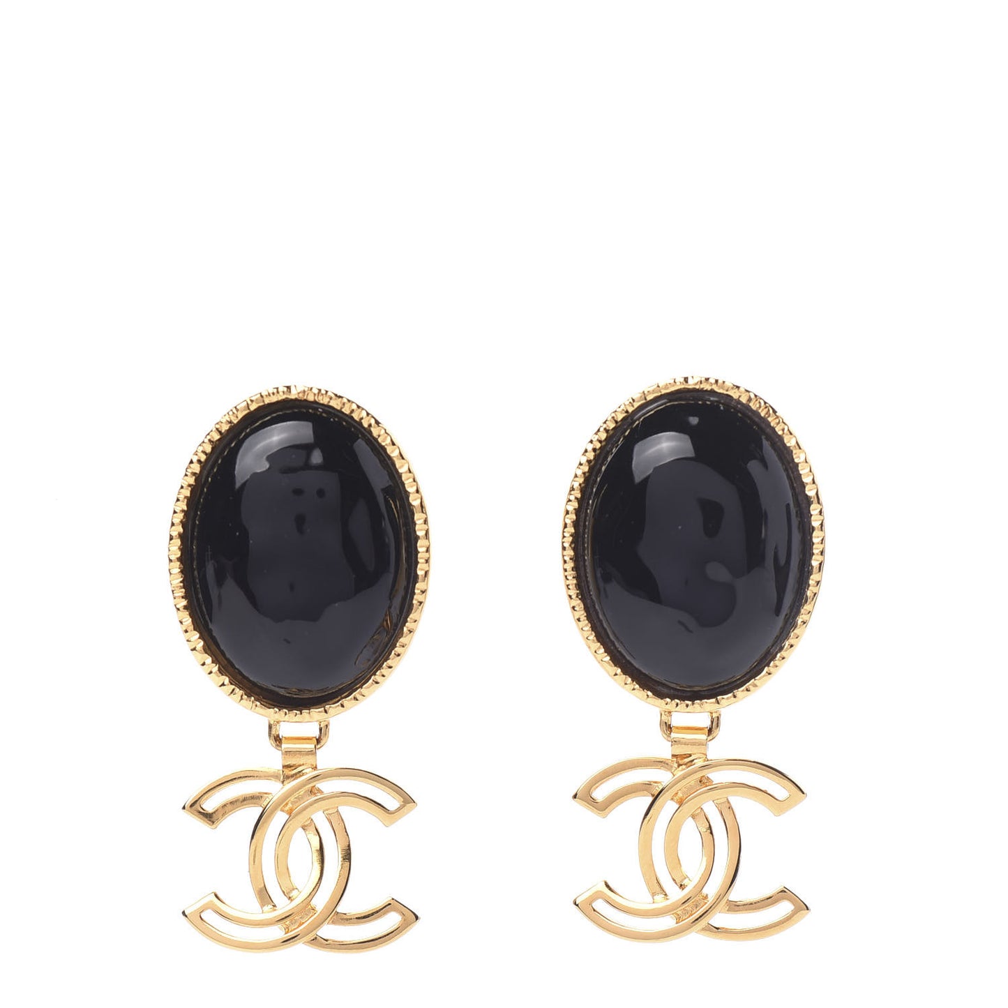 Resin Metal Obazine CC Drop Earrings Gold Black