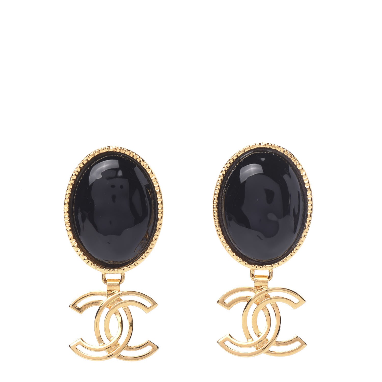 Chanel Resin Metal Obazine CC Drop Earrings Gold Black 1 of 5