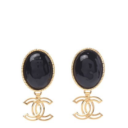Chanel Resin Metal Obazine CC Drop Earrings Gold Black 1 of 5