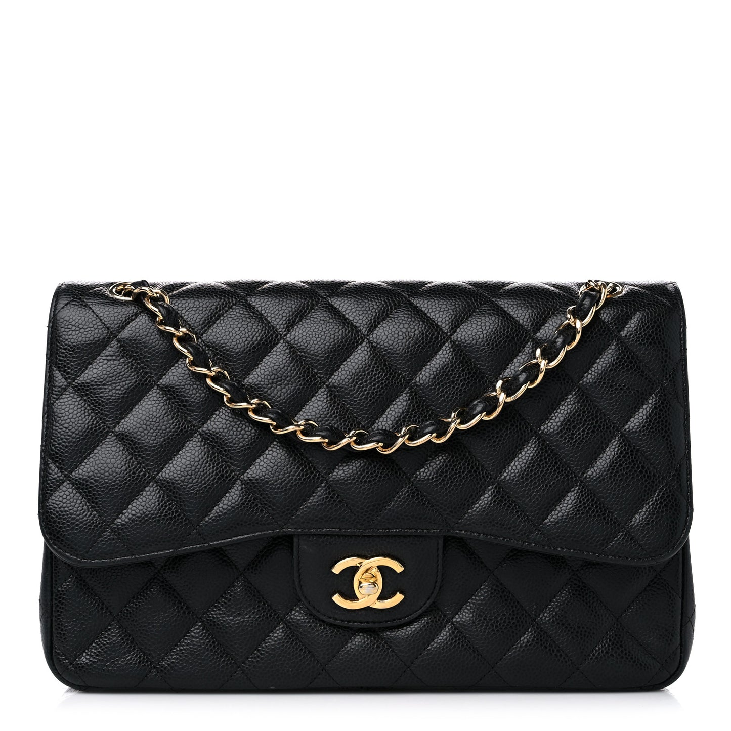 Caviar Quilted Jumbo Double Flap Black
