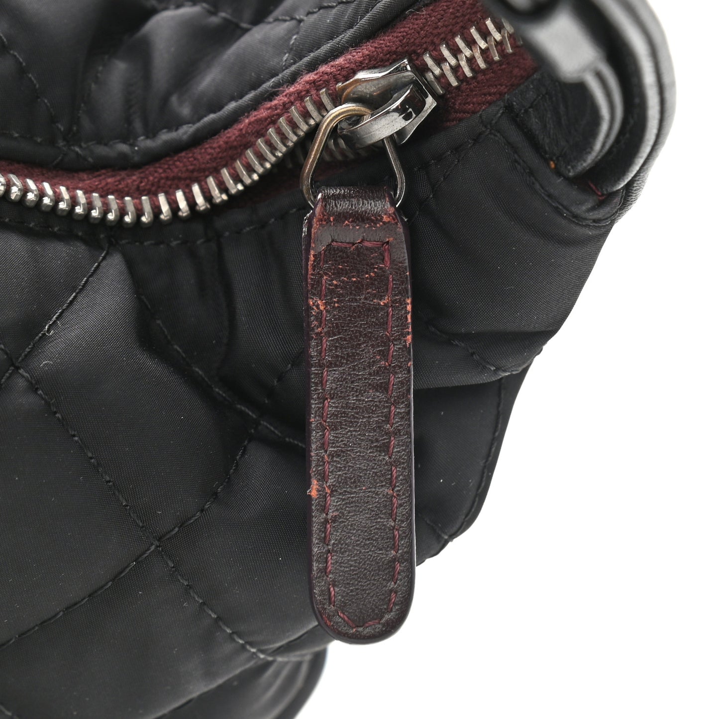 Nylon Calfskin Quilted Hobo Black