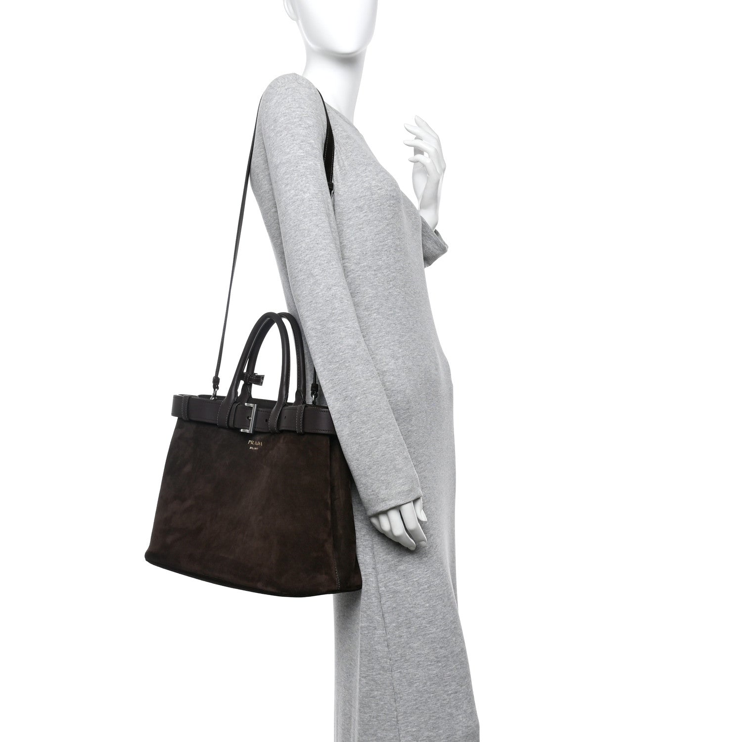 Prada Scamosciato Large Buckle Bag With Belt Ebano 2 of 10