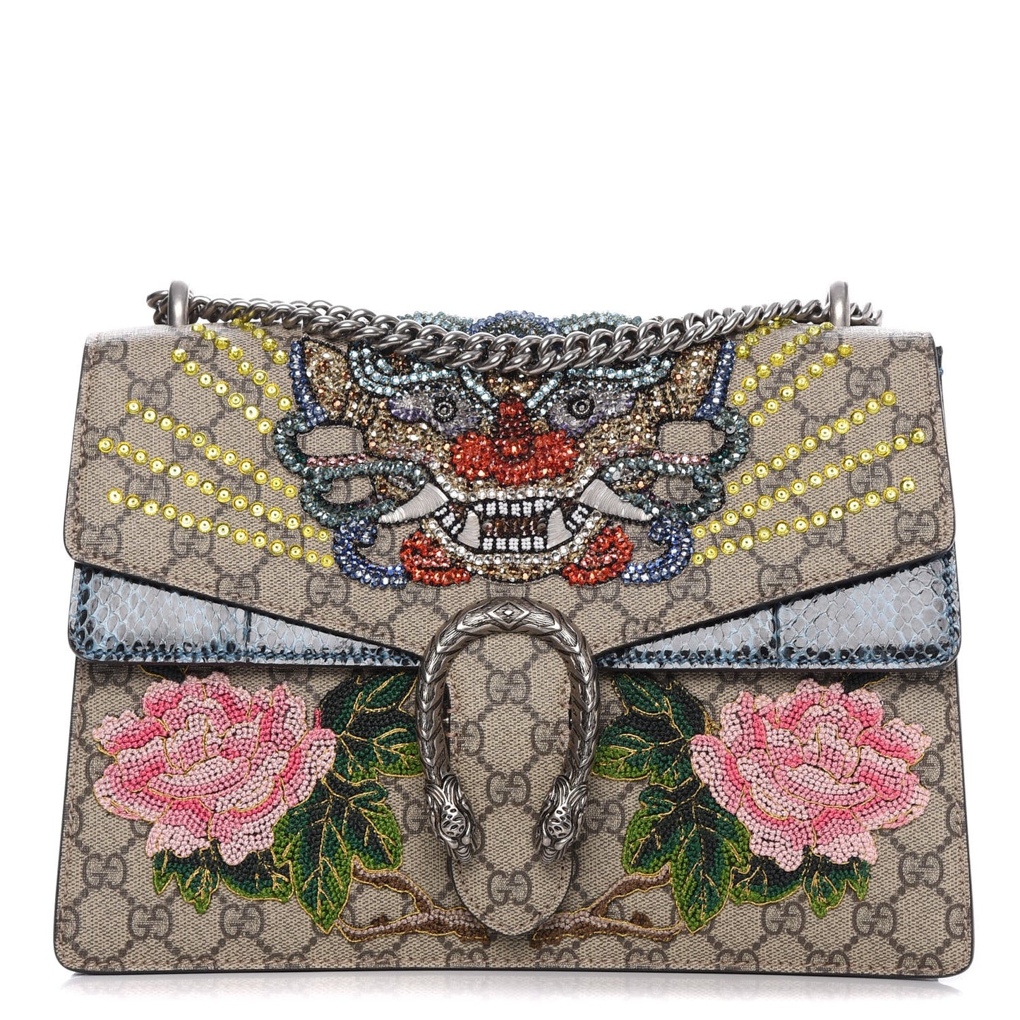 GG Supreme Monogram Python Embroidered Medium Dionysus Shoulder Bag