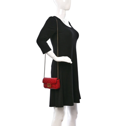 Gucci Calfskin Matelasse Super Mini GG Marmont Shoulder Bag Hibiscus Red 2 of 9