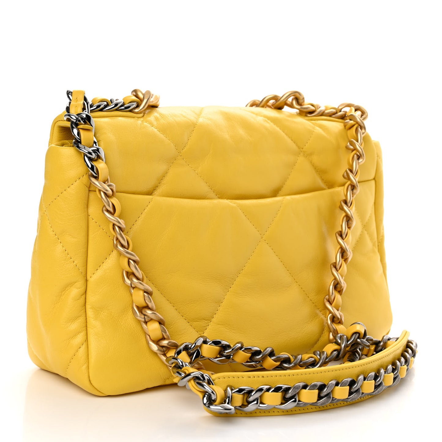 Shiny Goatskin Quilted Medium Chanel 19 Flap Yellow