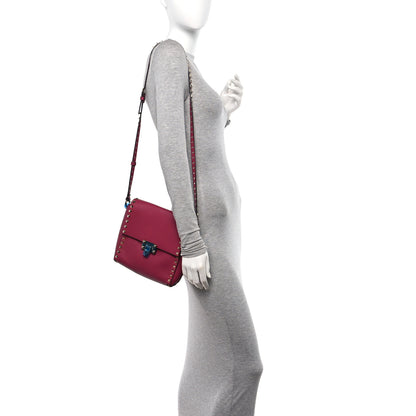 Valentino Garavani Pebbled Calfskin Rockstud Flip Lock Flap Messenger Raspberry 2 of 10