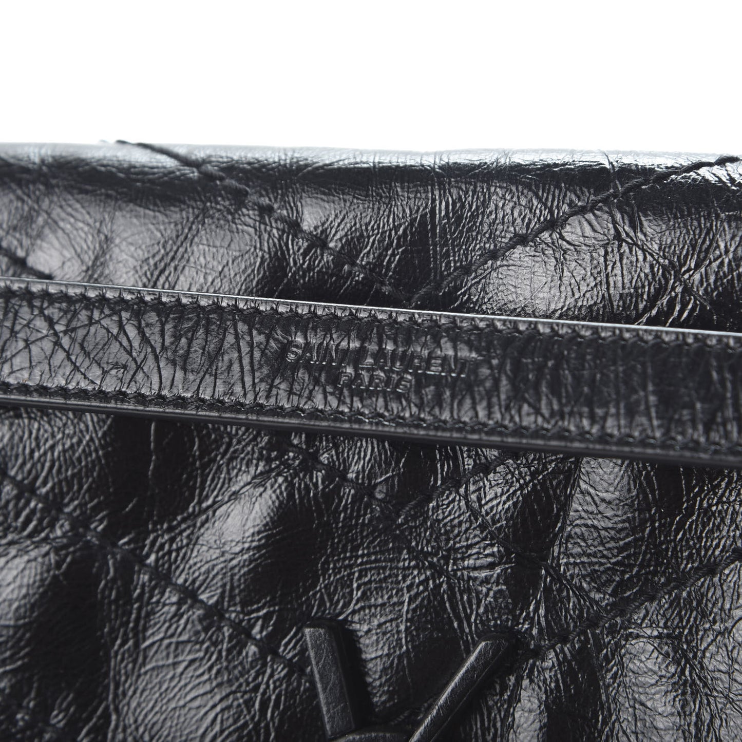 Crinkled Calfskin Matelasse Monogram Medium Niki Chain Satchel Black