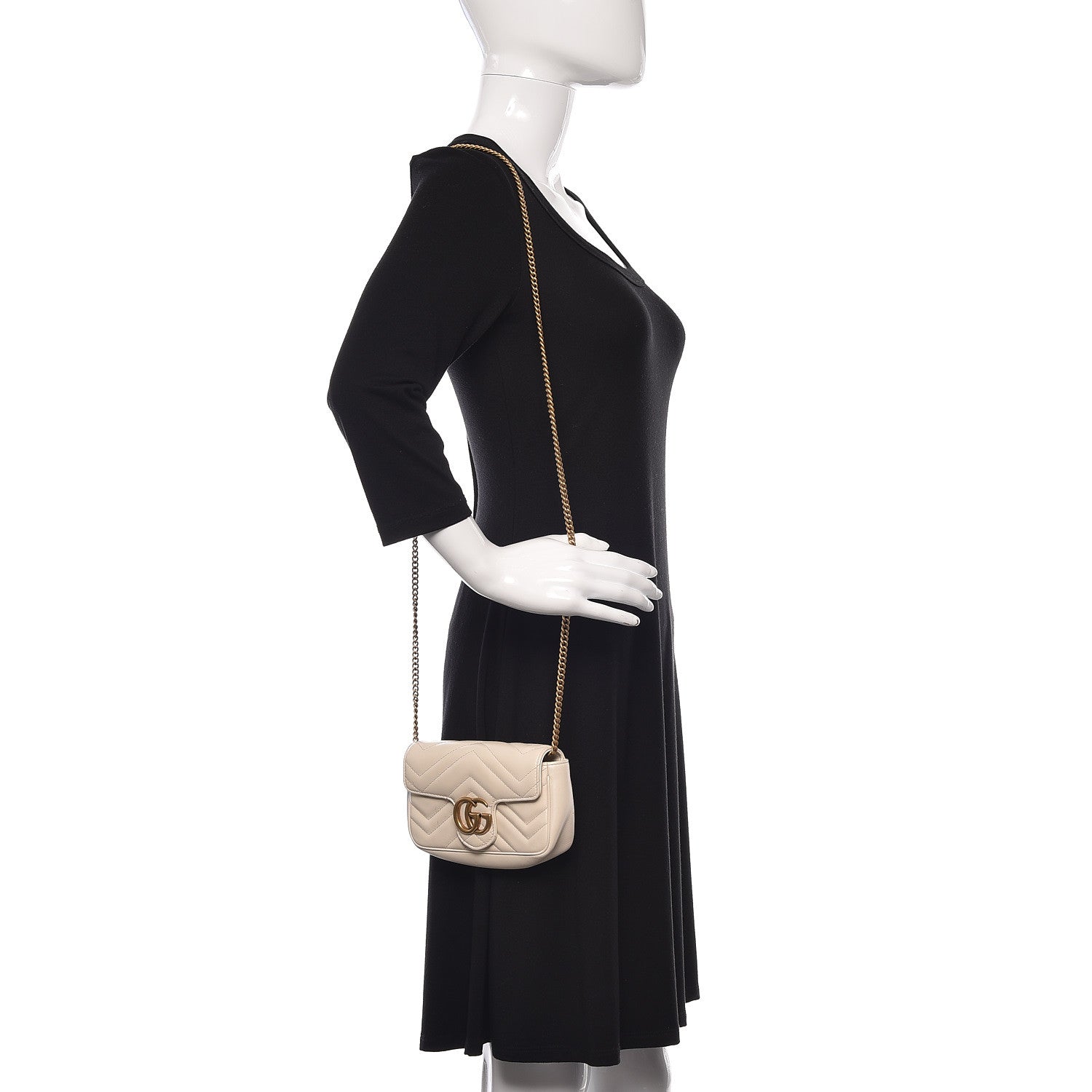 Gucci Calfskin Matelasse Super Mini GG Marmont Shoulder Bag White 2 of 13