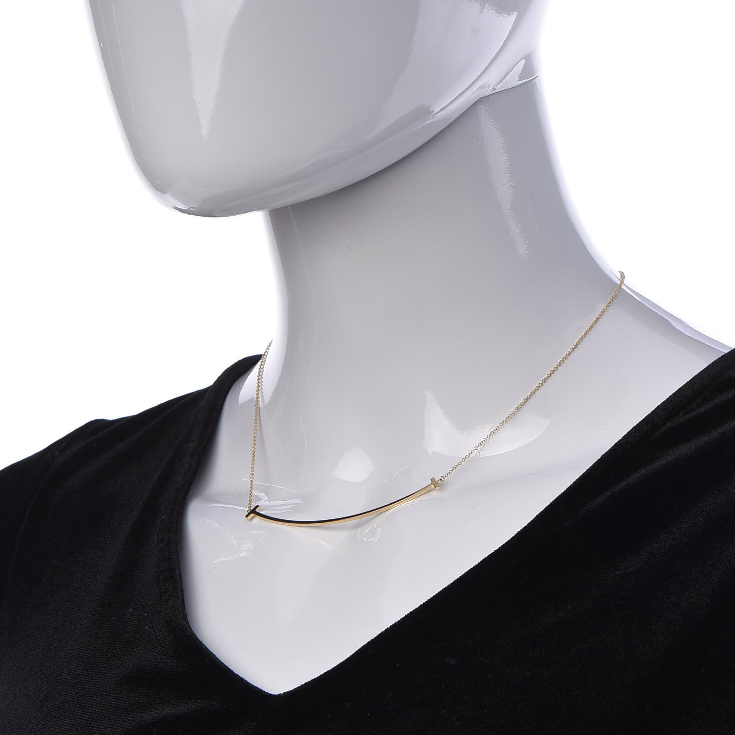 Tiffany 18K Yellow Gold Large T Smile Pendant Necklace 2 of 5