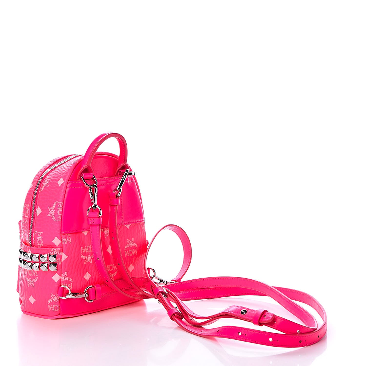 MCM Visetos Side Stud X-Mini Stark Bebe Boo Backpack Neon Pink 3 of 10
