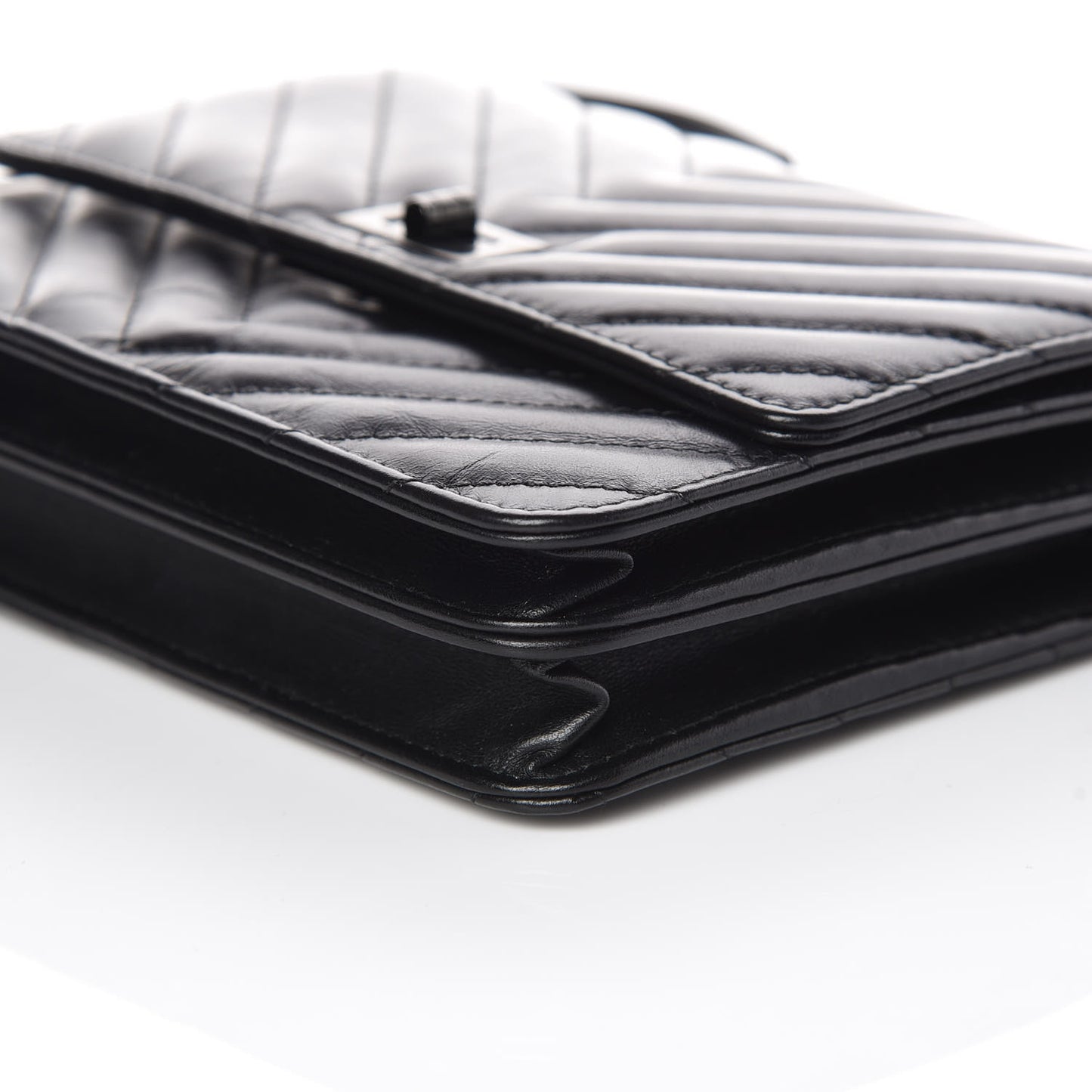 Aged Calfskin Chevron Quilted Reissue 2.55 Square Wallet On Chain WOC So Black