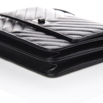 Chanel Aged Calfskin Chevron Quilted Reissue 2.55 Square Wallet On Chain WOC So Black 6 of 10