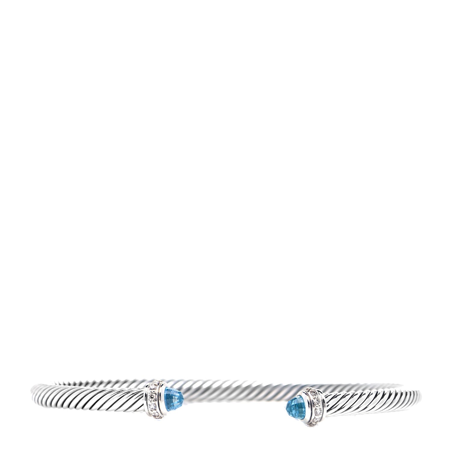 David Yurman Sterling Silver 18K White Gold Diamond Blue Topaz 4mm Cable Classics Bracelet 1 of 5